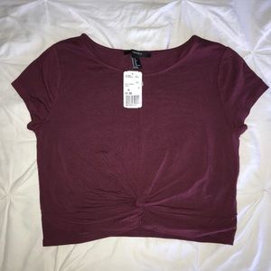 Burgundy crop top with knot shirt with tag